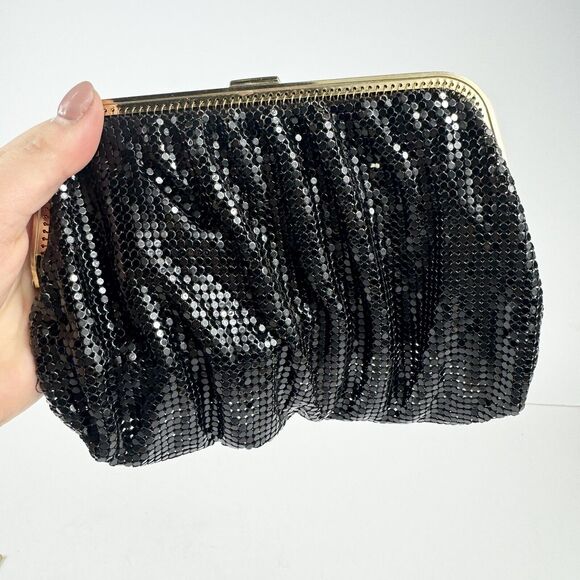 VTG Whiting & Davis Clutch Purse Black Metal Mesh Beaded Closure Chain Strap USA - Picture 9 of 15